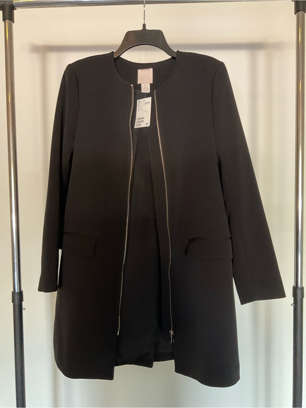 H&M Black Long Zip-Front Blazer Jacket